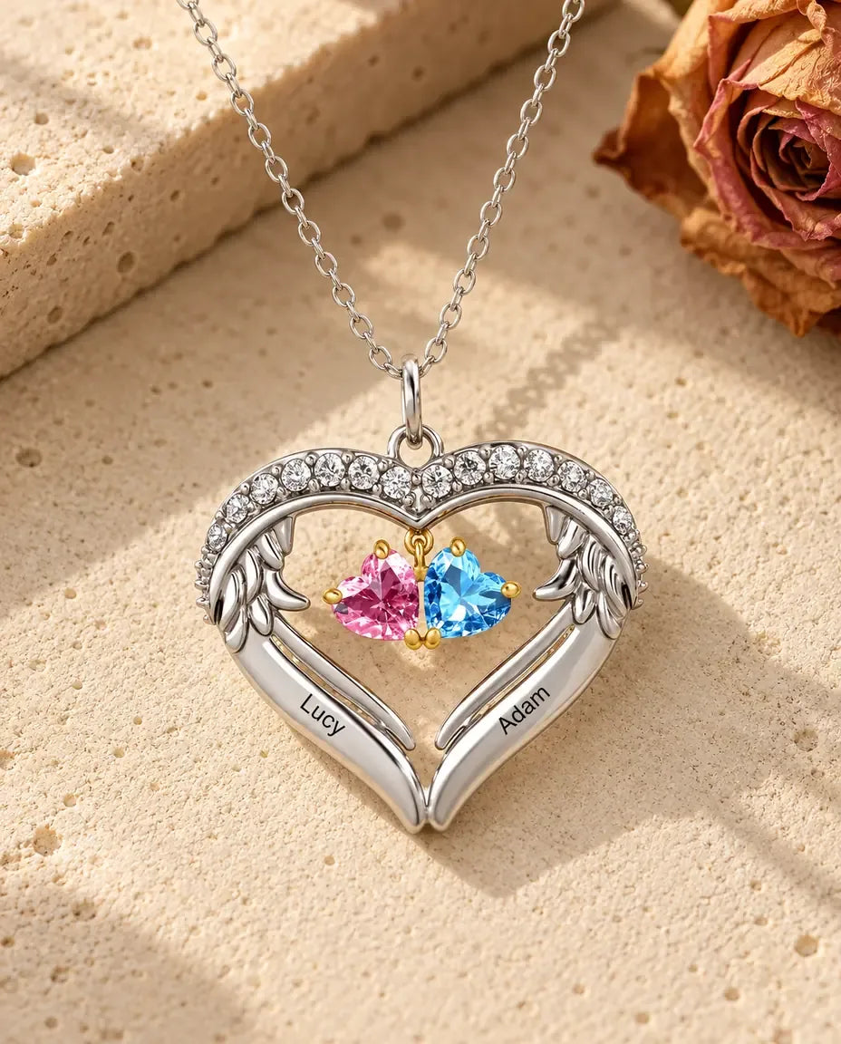Collana Personalizzata Cuore Alato in Argento 925 - vista frontale in argento