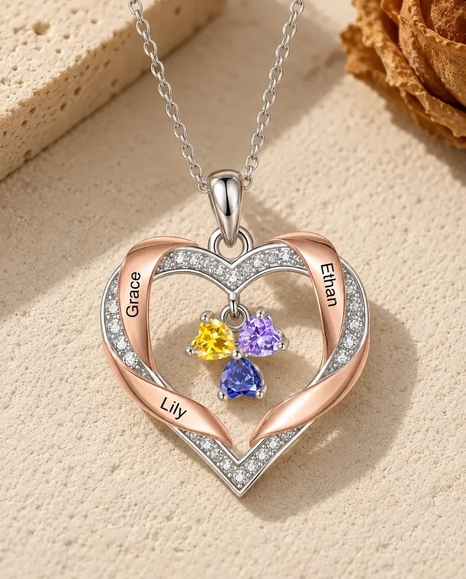 Collana Personalizzata Cuore Famiglia - disteso in piano