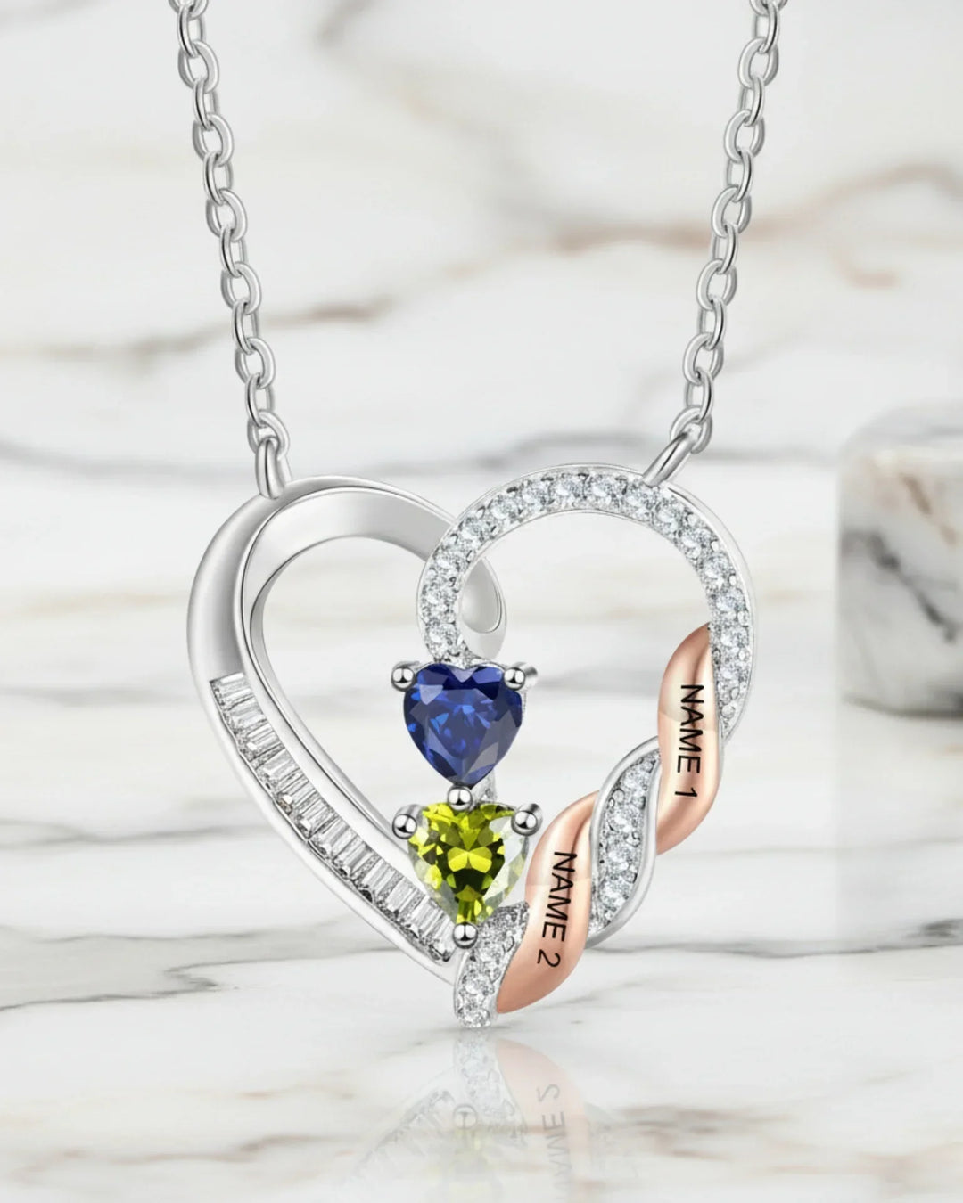 Collana Personalizzata Cuori Intrecciati – da 2 a 4 Nomi Incisi con Pietre di Nascita, Regalo per la Mamma