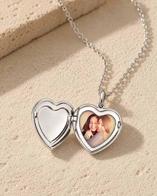 Collana Portafoto a Cuore in Argento Sterling 925 - aperto, con la foto all interno