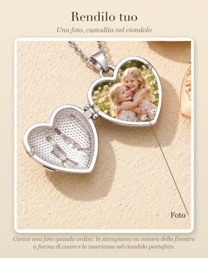 Guida alla personalizzazione: dove va la tua foto dentro il ciondolo portafoto a cuore Sorelle