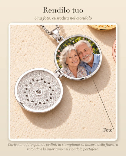 Guida alla personalizzazione: dove va la tua foto dentro il ciondolo portafoto tondo con fiore mandala