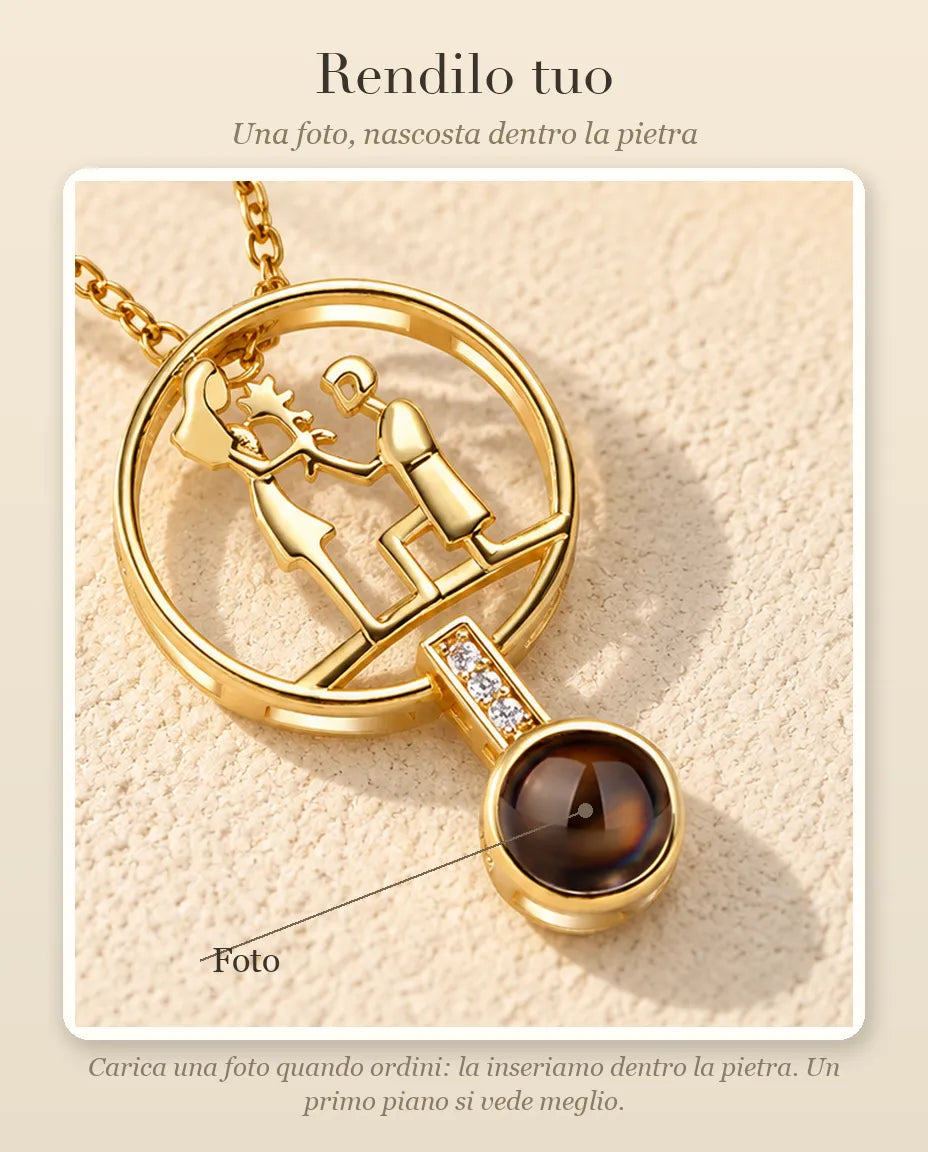 Guida alla personalizzazione: dove va la tua foto dentro la pietra della collana con la proposta di matrimonio