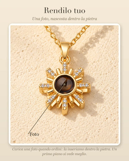 Guida alla personalizzazione: dove va la tua foto dentro la pietra della collana a forma di sole