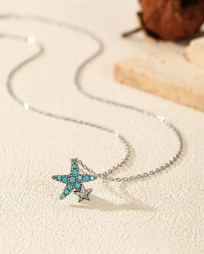 Collana Stella Marina con Turchese - ciondolo 14,5 x 15 mm con stellina, argento 925, 40 + 5 cm