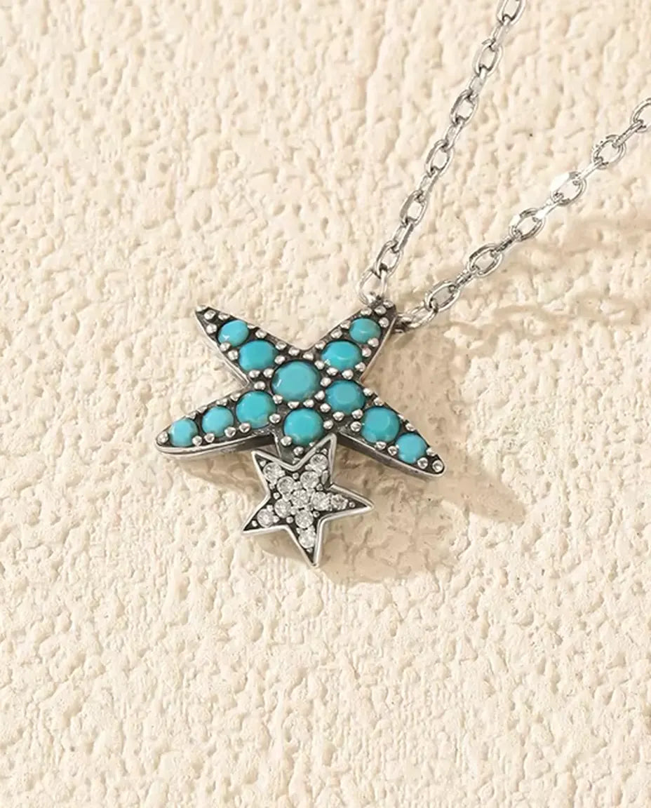 Collana Stella Marina con Turchese - ciondolo 14,5 x 15 mm con stellina, argento 925, 40 + 5 cm