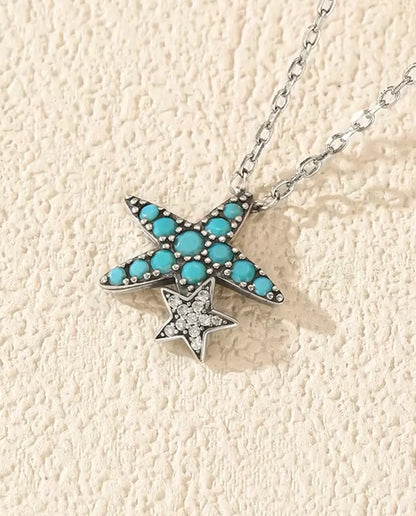 Collana Stella Marina con Turchese - ciondolo 14,5 x 15 mm con stellina, argento 925, 40 + 5 cm