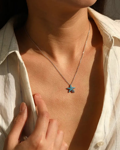 Collana Stella Marina con Turchese - ciondolo 14,5 x 15 mm con stellina, argento 925, 40 + 5 cm