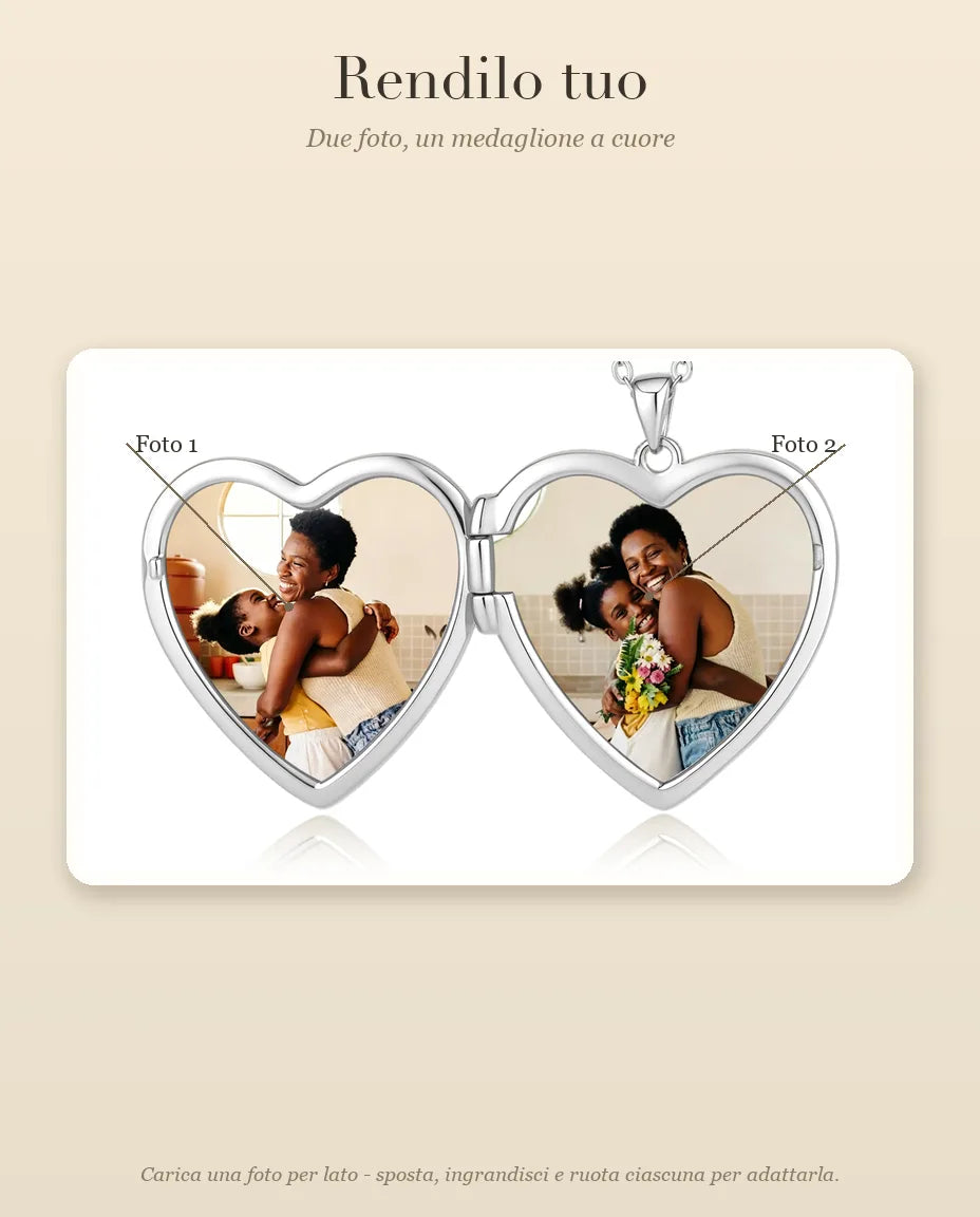 Ciondolo portafoto a cuore con 2 foto - guida alla personalizzazione