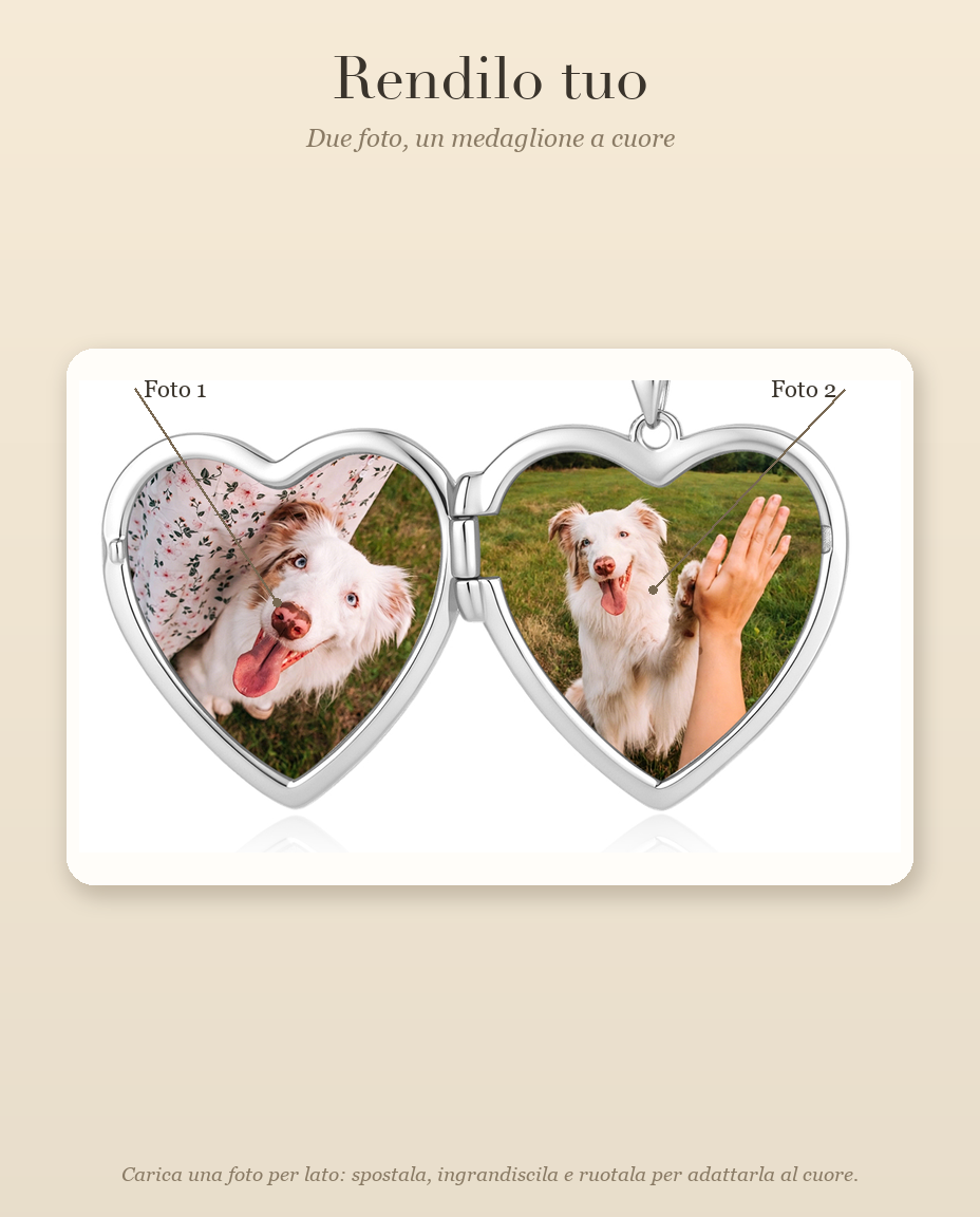 Guida alla personalizzazione del ciondolo portafoto con due foto