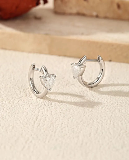 Orecchini a Cerchio con Moissanite Cuore - 2 x 0,50 ct colore D, cerchio da 12 mm, argento 925, 2,30 g