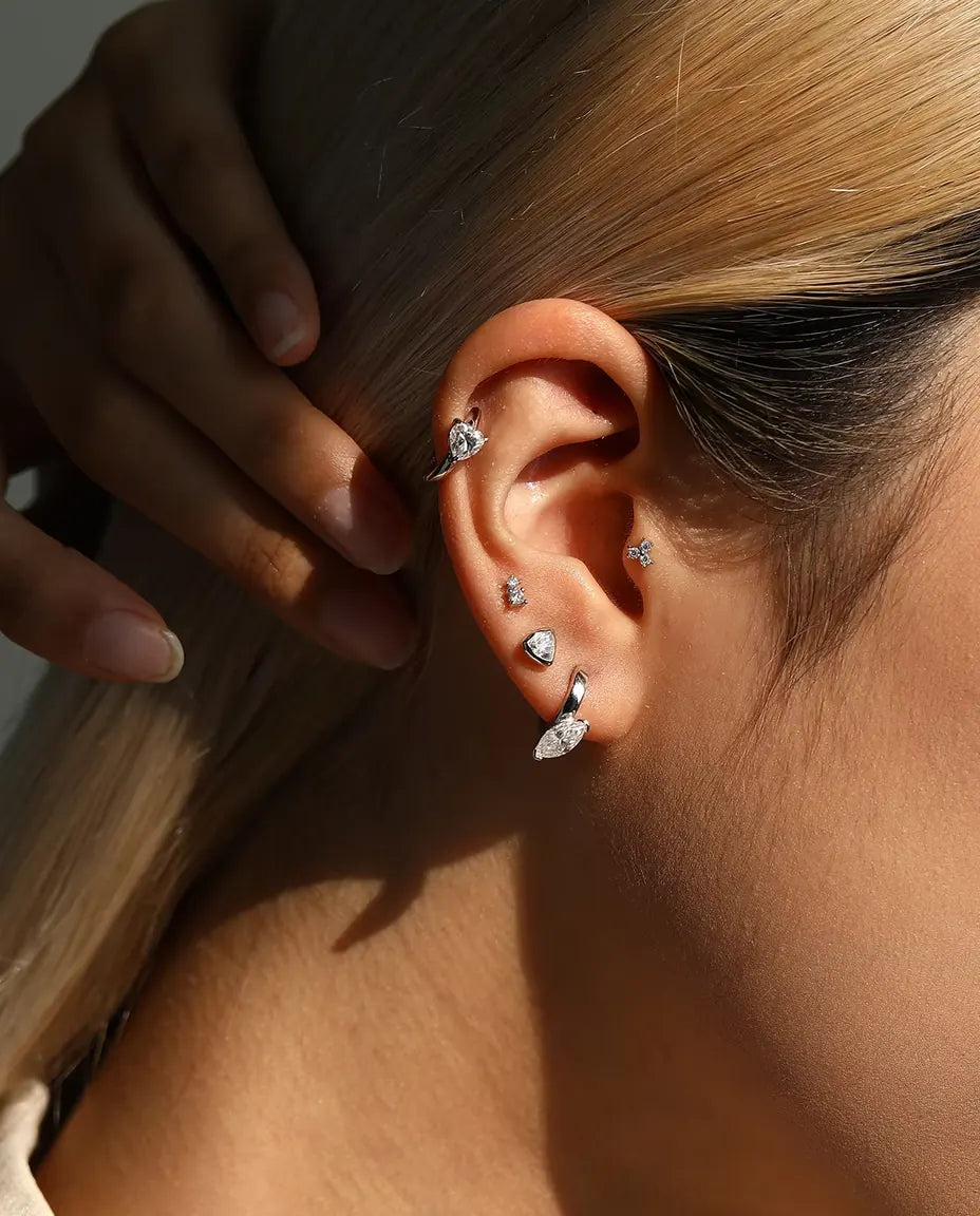 Orecchini a Cerchio con Moissanite Cuore - 2 x 0,50 ct colore D, cerchio da 12 mm, argento 925, 2,30 g