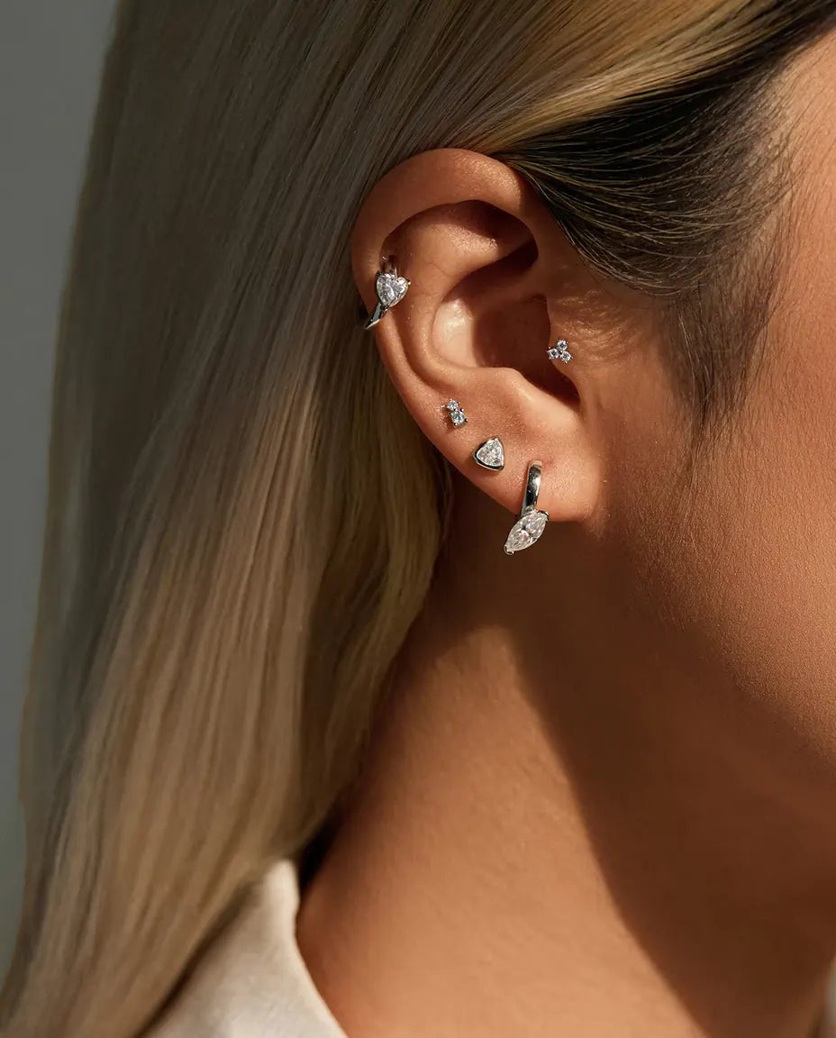 Orecchini a Cerchio con Moissanite Cuore - 2 x 0,50 ct colore D, cerchio da 12 mm, argento 925, 2,30 g