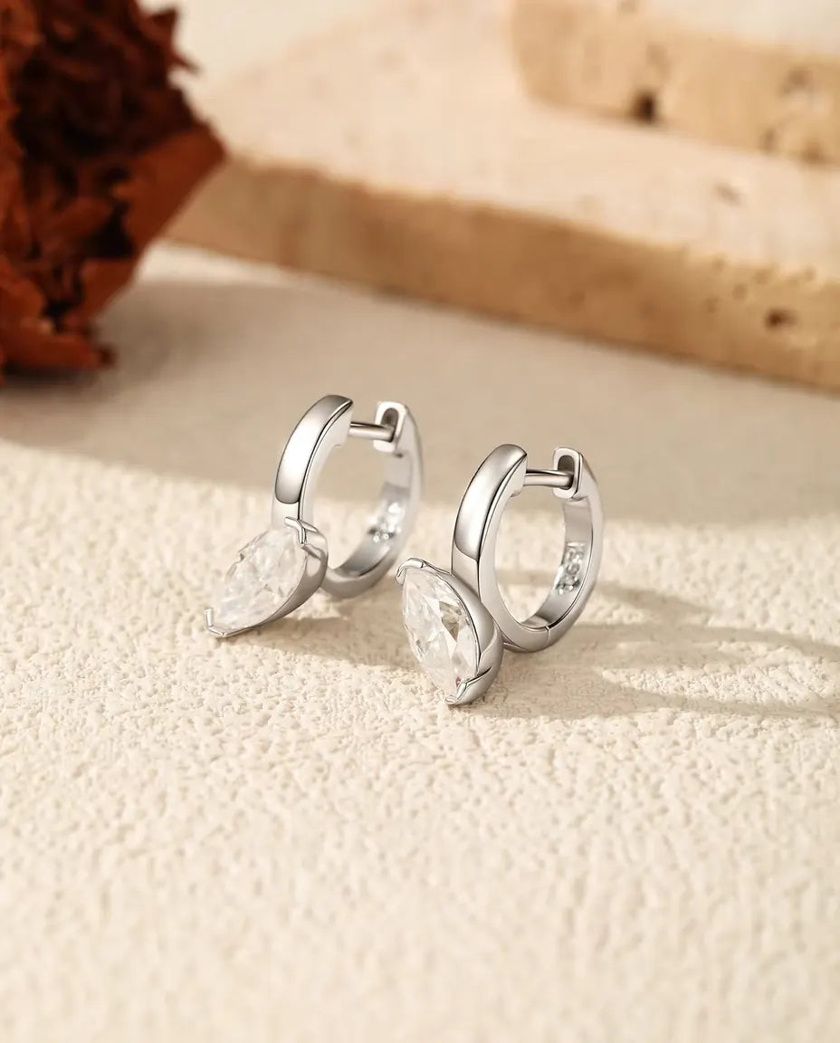 Orecchini a cerchio pendenti in moissanite marquise - pietre da 0,50 ct 4 x 8 mm, 14,5 mm, argento 925