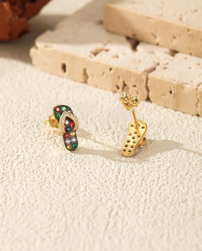 Orecchini Infradito con pietre colorate - argento 925 placcato oro 18 carati, 4,5 x 11 mm