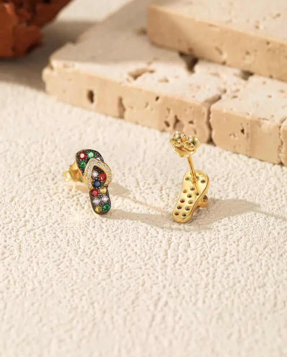 Orecchini Infradito con pietre colorate - argento 925 placcato oro 18 carati, 4,5 x 11 mm