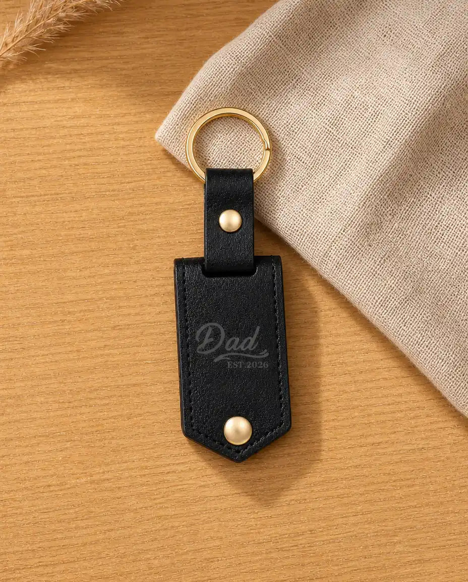 Portachiavi in pelle personalizzato con 2 foto e incisione, 24 motivi a scelta, idea regalo per lui